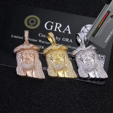 925 Silver Moissanite Jesus Pendant Necklace – Hip-Hop Style, Unisex Shining Ice Jewelry, Passed Test - CaratixJewelry