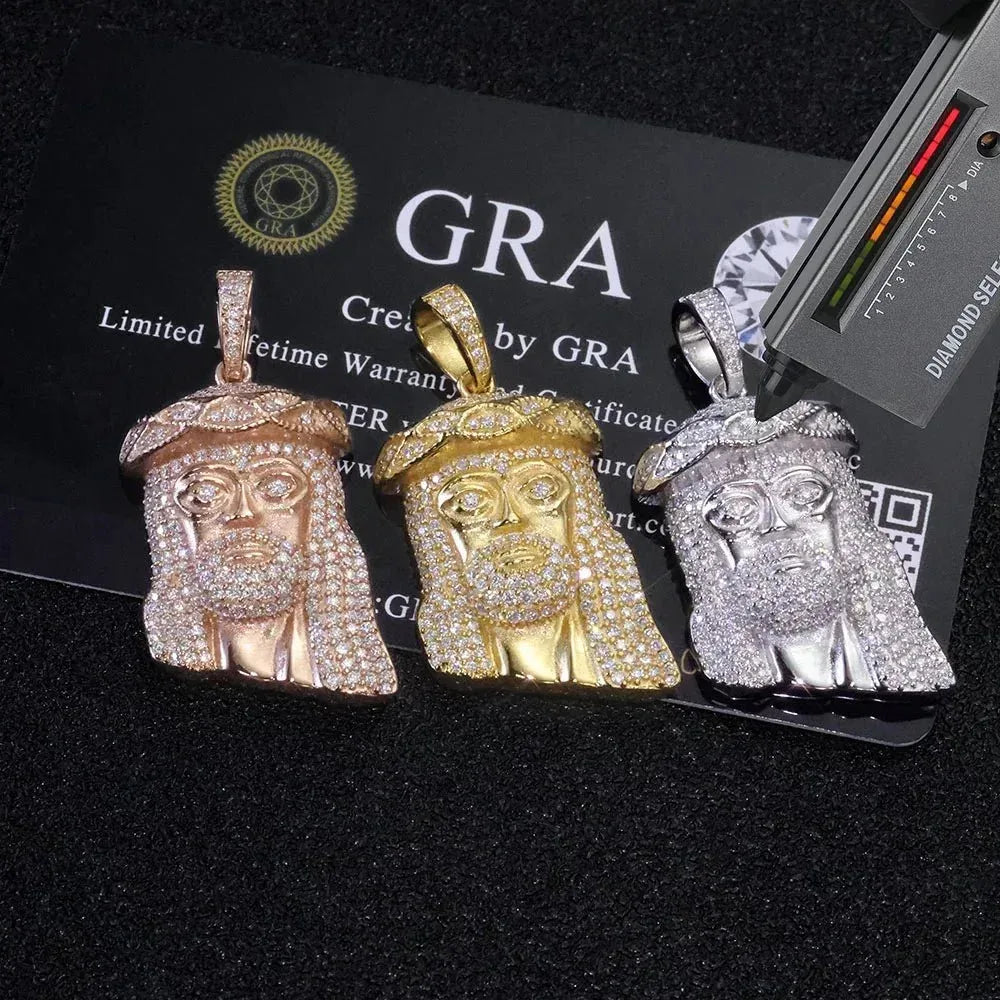 925 Silver Moissanite Jesus Pendant Necklace – Hip-Hop Style, Unisex Shining Ice Jewelry, Passed Test - CaratixJewelry