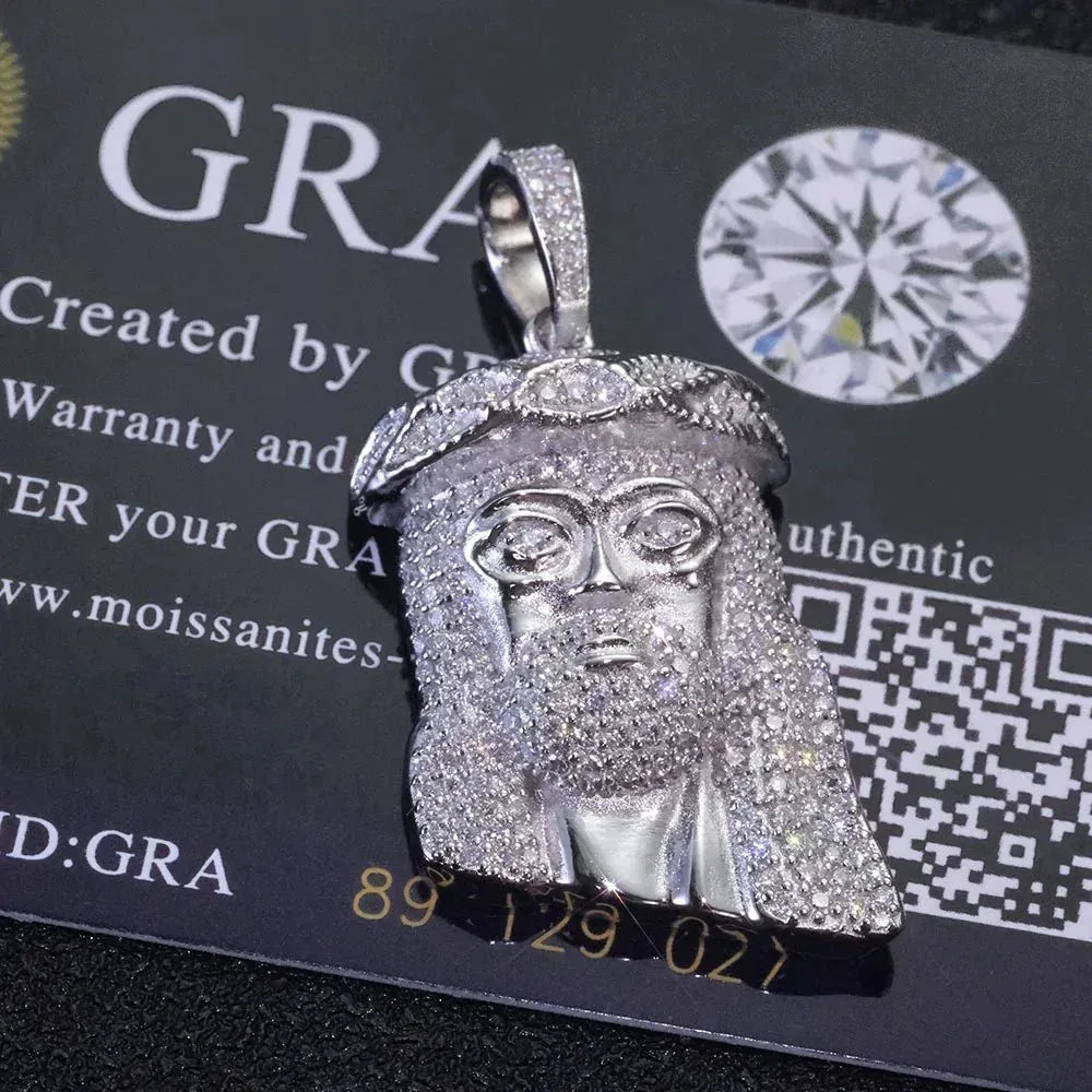 925 Silver Moissanite Jesus Pendant Necklace – Hip-Hop Style, Unisex Shining Ice Jewelry, Passed Test - CaratixJewelry