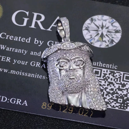 925 Silver Moissanite Jesus Pendant Necklace – Hip-Hop Style, Unisex Shining Ice Jewelry, Passed Test - CaratixJewelry