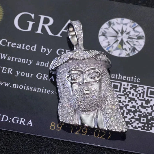 925 Silver Moissanite Jesus Pendant Necklace – Hip-Hop Style, Unisex Shining Ice Jewelry, Passed Test - CaratixJewelry