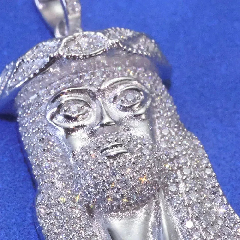925 Silver Moissanite Jesus Pendant Necklace – Hip-Hop Style, Unisex Shining Ice Jewelry, Passed Test - CaratixJewelry