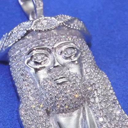 925 Silver Moissanite Jesus Pendant Necklace – Hip-Hop Style, Unisex Shining Ice Jewelry, Passed Test - CaratixJewelry