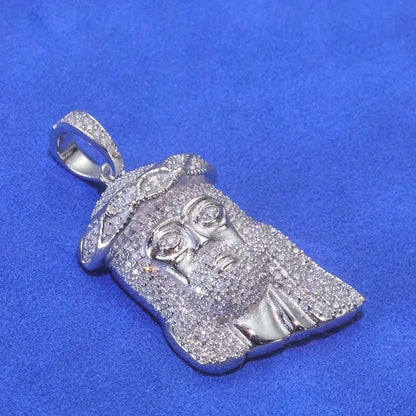 925 Silver Moissanite Jesus Pendant Necklace – Hip-Hop Style, Unisex Shining Ice Jewelry, Passed Test - CaratixJewelry