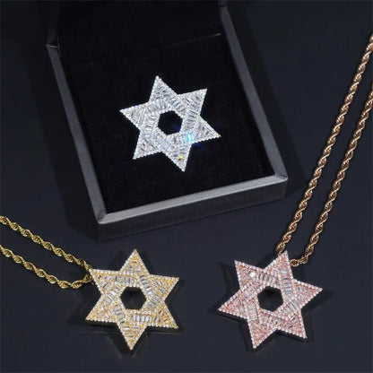 925 Silver Moissanite Star Pendant – European & American Hip-Hop Jewelry, In Stock - CaratixJewelry