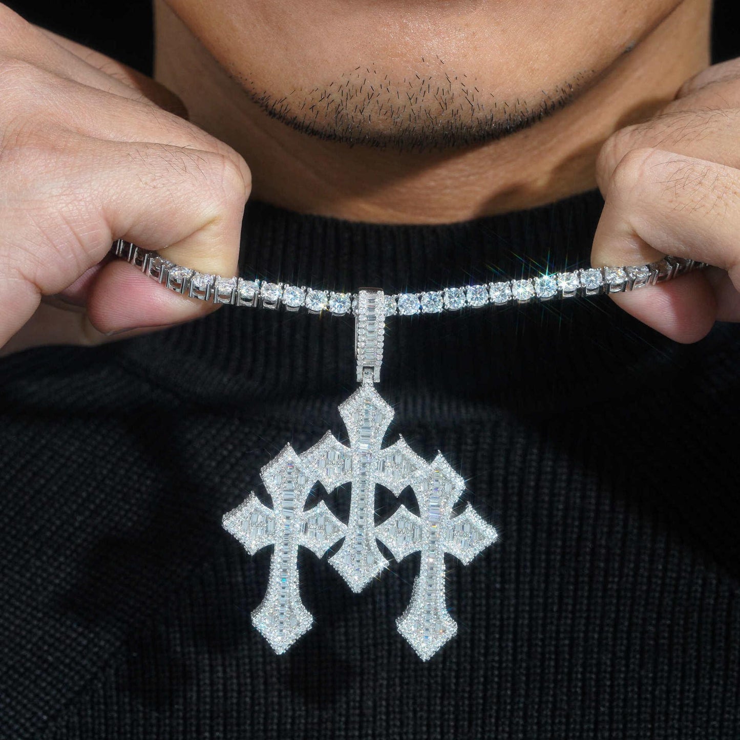 925 Sterling Silver Moissanite Cross Pendant Necklace – Classic Sparkling Christian Jewelry - CaratixJewelry