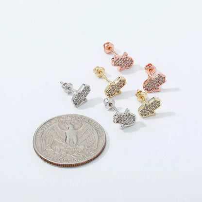 925 Sterling Silver Rose Gold Hamsa Hand Bling Earrings - CaratixJewelry