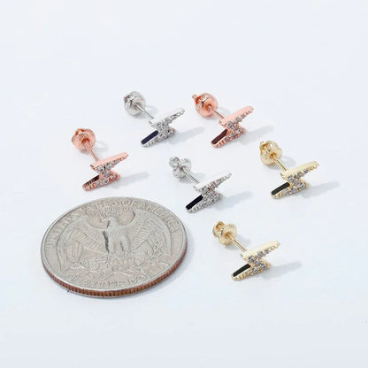 925 Sterling Silver Rose Gold Lightning Bolt Bling Earrings - CaratixJewelry