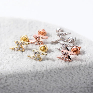 925 Sterling Silver Rose Gold Lightning Bolt Bling Earrings - CaratixJewelry