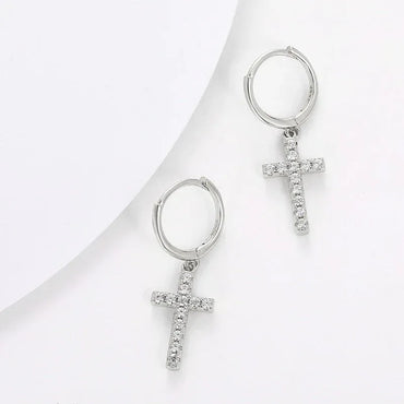 925 Sterling Silver VVS Hoop Cross Prong Earrings - CaratixJewelry