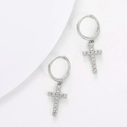 925 Sterling Silver VVS Hoop Cross Prong Earrings - CaratixJewelry