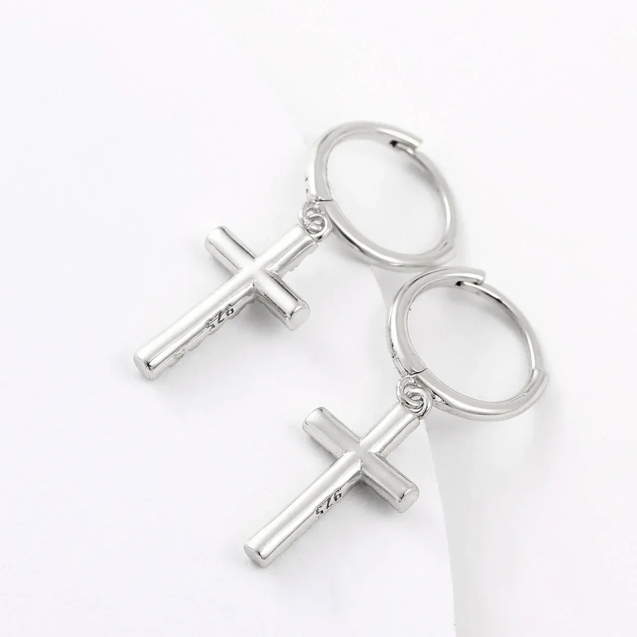 925 Sterling Silver VVS Hoop Cross Prong Earrings - CaratixJewelry