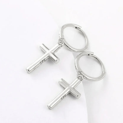 925 Sterling Silver VVS Hoop Cross Prong Earrings - CaratixJewelry