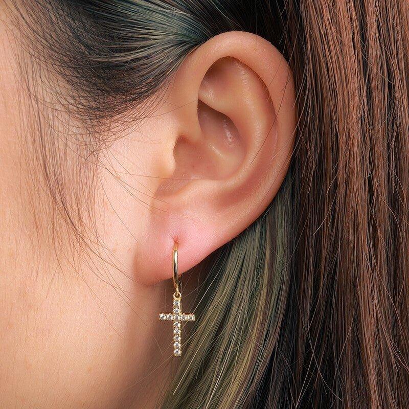 925 Sterling Silver VVS Hoop Cross Prong Earrings - CaratixJewelry
