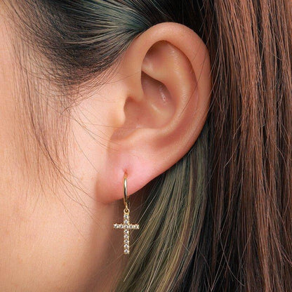 925 Sterling Silver VVS Hoop Cross Prong Earrings - CaratixJewelry