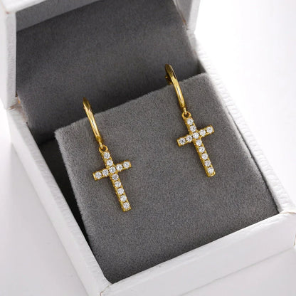 925 Sterling Silver VVS Hoop Cross Prong Earrings - CaratixJewelry