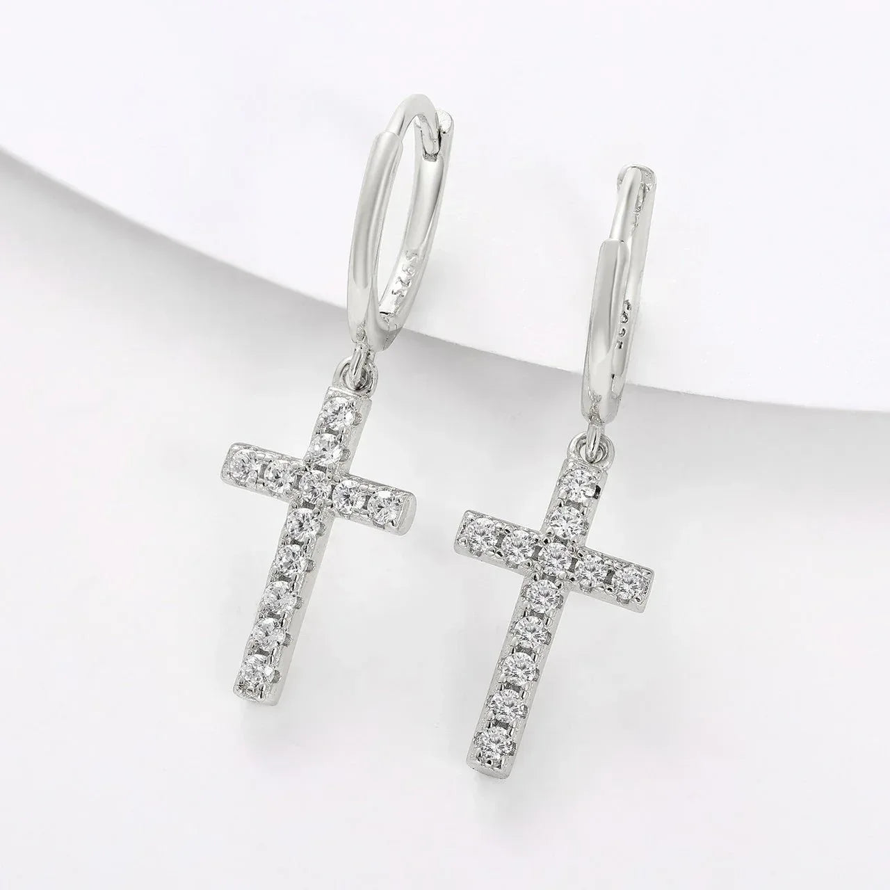 925 Sterling Silver VVS Hoop Cross Prong Earrings - CaratixJewelry