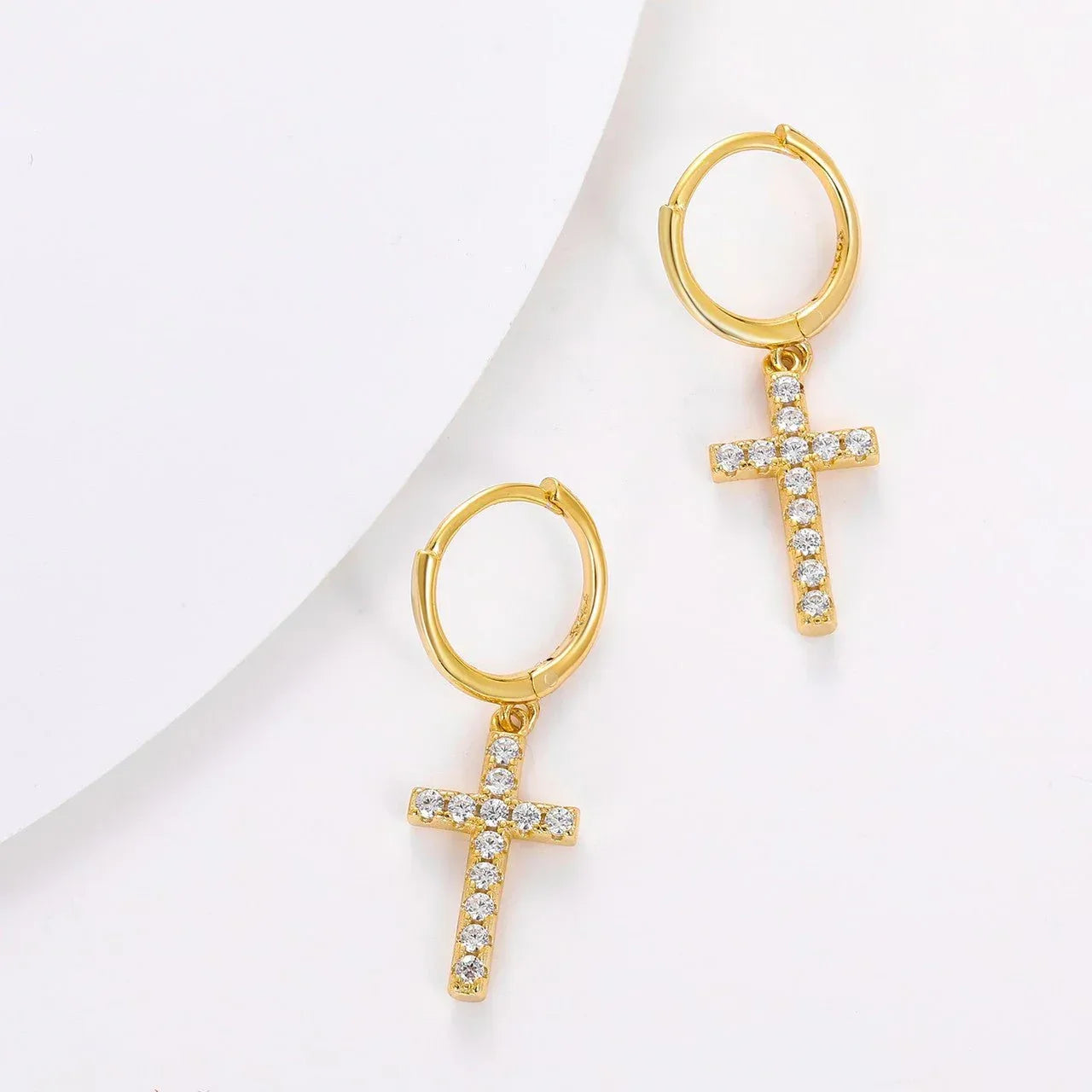 925 Sterling Silver VVS Hoop Cross Prong Earrings - CaratixJewelry