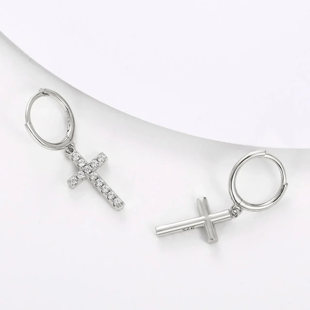 925 Sterling Silver VVS Hoop Cross Prong Earrings - CaratixJewelry