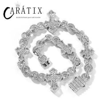 CARÁTIX - Hip Hop 5A+ CZ Stone Bling Iced Out Big Cross Infinity Cuban Link Chain Necklace for Men Rapper Jewelry Golden Silver Color Valentine's Day Gift for Men & Girls & Boys Mothers' Day Gift #Springtok