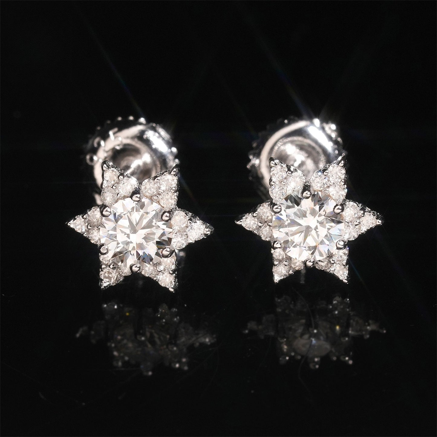 S925 Sterling Silver Flower Moissanite Stud Earrings | D Color VVS1 Floral Bling | Caratix