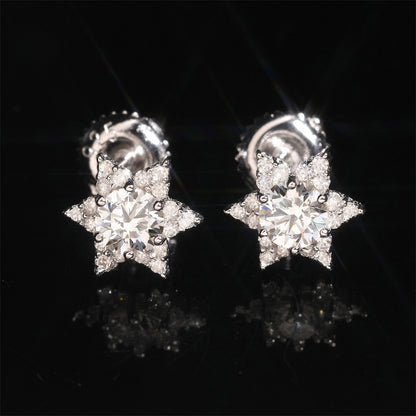 S925 Sterling Silver Flower Moissanite Stud Earrings | D Color VVS1 Floral Bling | Caratix