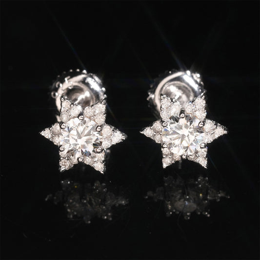 S925 Sterling Silver Flower Moissanite Stud Earrings | D Color VVS1 Floral Bling | Caratix