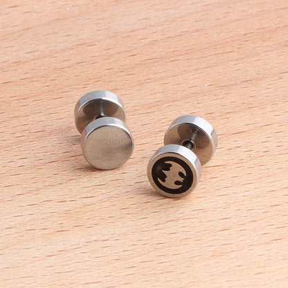 Mens Stainless Steel Barbell Stud Earrings - Star & Dumbbell