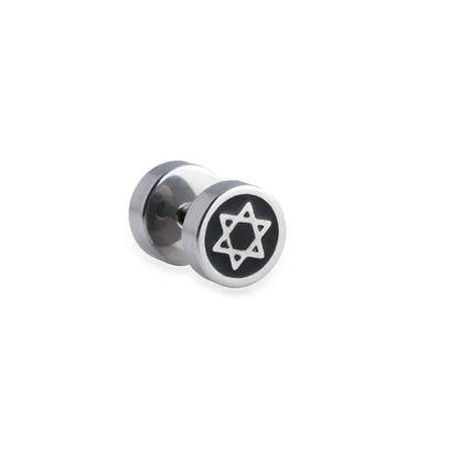 Mens Stainless Steel Barbell Stud Earrings - Star & Dumbbell