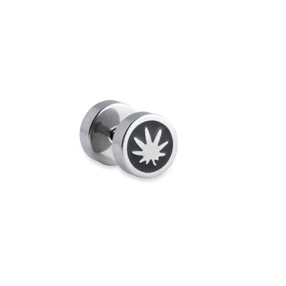 Mens Stainless Steel Barbell Stud Earrings - Star & Dumbbell