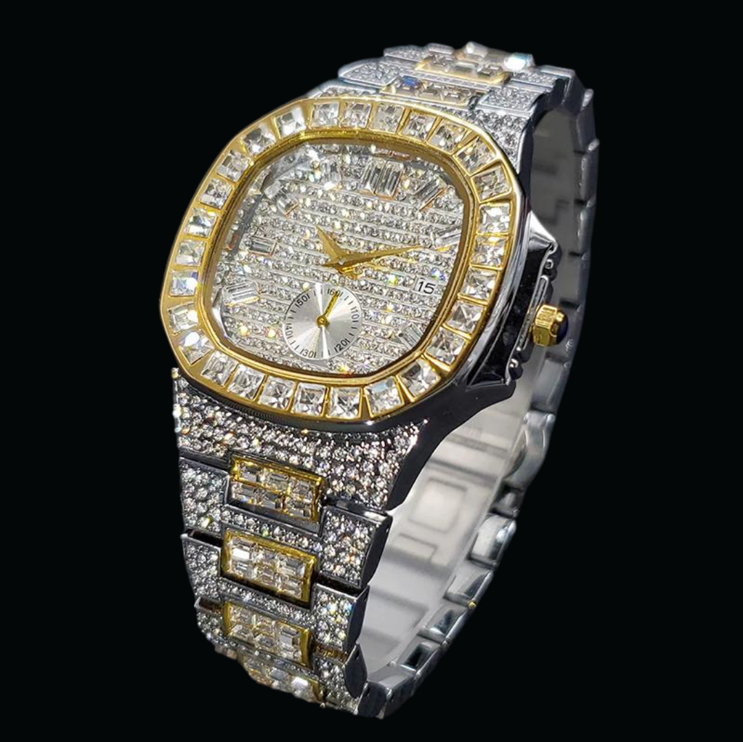 Luxury Date Special Minute Hand Iced Out Diamond Watch – High-End Hip Hop Watch for Men