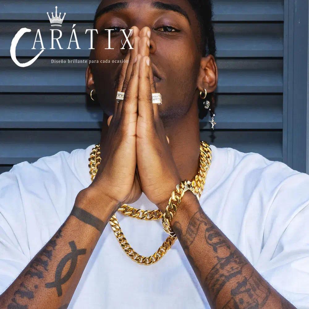 CARÁTIX-Chunky Necklace High Polished Stainless Steel Miami Flat Curb Cuban Link Chain For Men Valentine's Day Gift for Men & Girls & Boys Mothers' Day Gift #Springtok