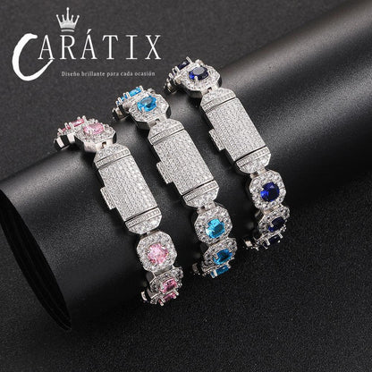 CARÁTIX - Bold & Bright 12mm Rainbow CZ Hip Hop Chain Hip Hop Drip for Men & Women Necklace & Bracelet