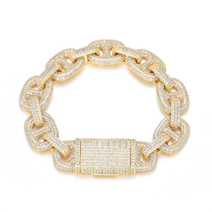 CARÁTIX 16mm Cuban Link Chain Necklace – CZ Iced Out Pig Nose Coffee Bean Hip Hop Jewelry for Women & Men | Gift