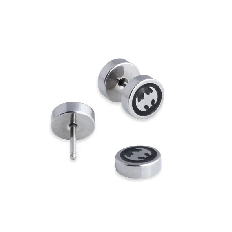 Mens Stainless Steel Barbell Stud Earrings - Star & Dumbbell