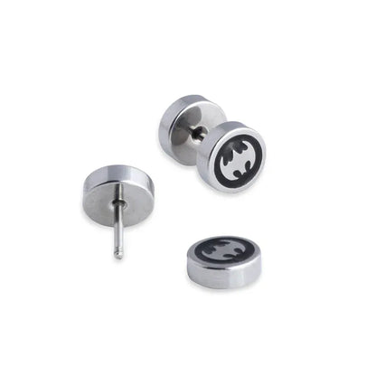 Mens Stainless Steel Barbell Stud Earrings - Star & Dumbbell