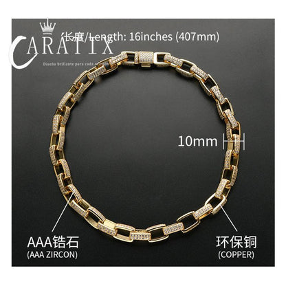 CARÁTIX 7"-28" Square Link Chain Bracelet – 5A+ CZ Iced Out Hip Hop Bling Jewelry for Men & Women | Rapper Gift