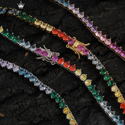 CARÁTIX Multicolor 5mm Tennis Chain | CZ Iced Out Hip Hop Choker Necklace for Men & Women