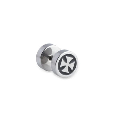 Mens Stainless Steel Barbell Stud Earrings - Star & Dumbbell