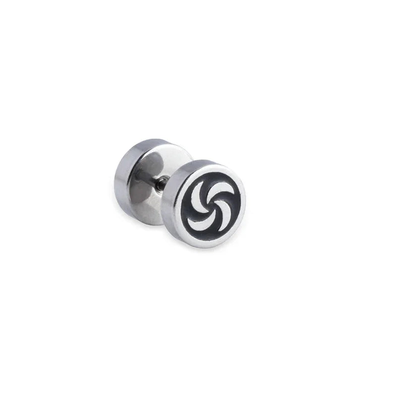 Mens Stainless Steel Barbell Stud Earrings - Star & Dumbbell