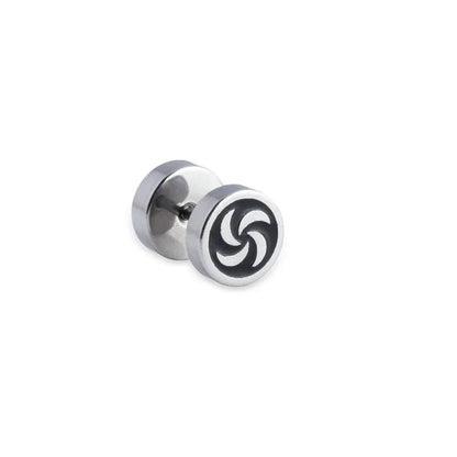 Mens Stainless Steel Barbell Stud Earrings - Star & Dumbbell