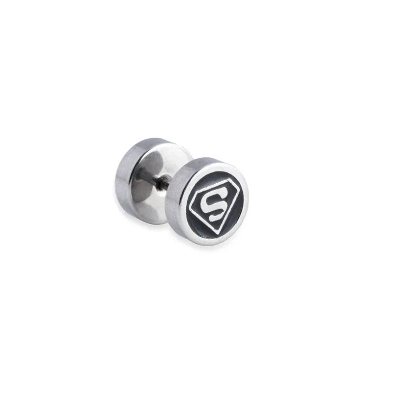 Mens Stainless Steel Barbell Stud Earrings - Star & Dumbbell