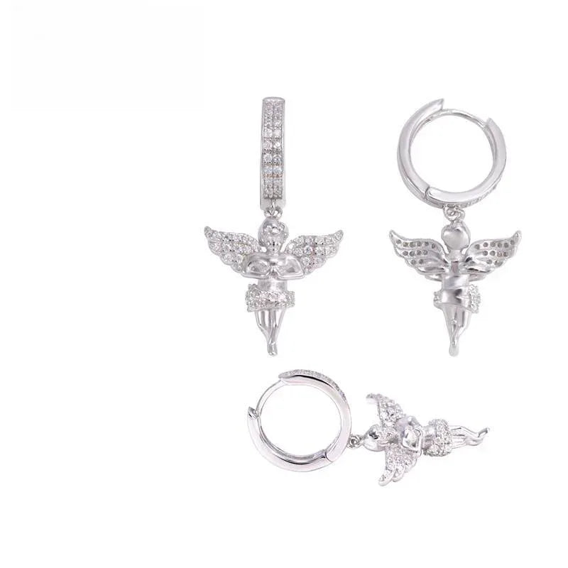 925 Silver Angel Style Moissanite Earrings Hip Hop Fashion - CaratixJewelry