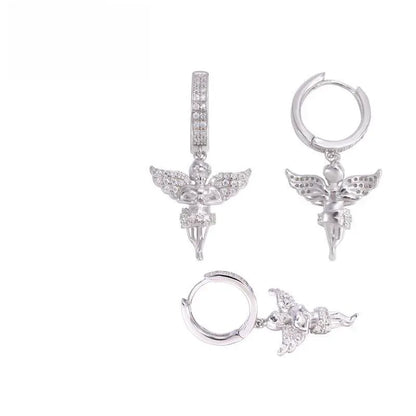 925 Silver Angel Style Moissanite Earrings Hip Hop Fashion - CaratixJewelry