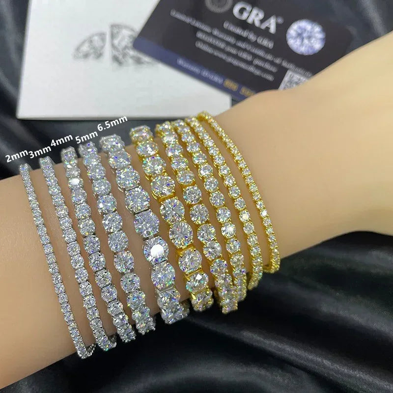 Moissanite Tennis Chain Bracelet/Necklace – 925 Sterling Silver Iced-Out Jewelry in 2mm / 3mm / 4mm / 5mm / 6.5mm Widths - CaratixJewelry