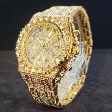 Luxury Full Iced Bright Zircon Men's Watch | Hip Hop Quartz Wristwatch | Waterproof Luminous Reloj Hombre | Caratix - CaratixJewelry