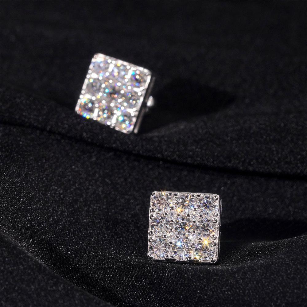 925 Silver Square Moissanite Look Earrings Trendy Unisex - CaratixJewelry