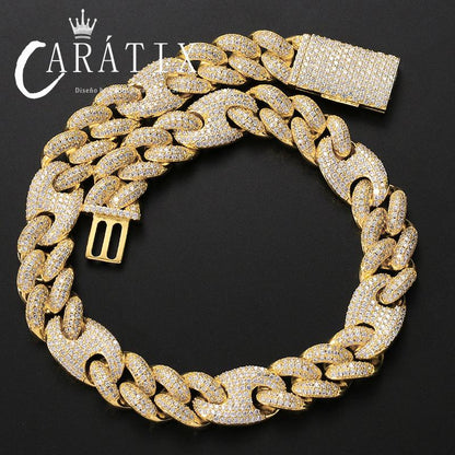 CARÁTIX 20mm Coffee Bean Cuban Chain | CZ Iced Out Hip Hop Necklace for Men