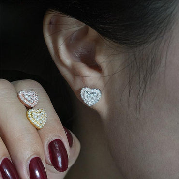 925 Silver Heart Full Set VVS Moissanite Look Earrings - CaratixJewelry