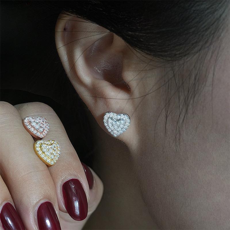 925 Silver Heart Full Set VVS Moissanite Look Earrings - CaratixJewelry